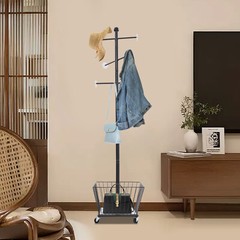 Movable Clothing Rack, 15.7*66in Metal Coat Rack Tree With Storage Basket & Rods