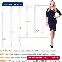 6 Pack Garment Bags 60 * 100cm,40in PEVA Translucent Garment Covers, Suit Storag