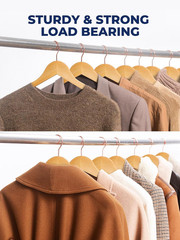 10-Pack Solid Wood Hangers with 360° Rose Gold Hook & Non-Slip Pant Bar