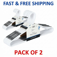 (2 pack) Non-Slip Clothes Hangers, 10 Pack, White, Durable Plastic, TPE Strips