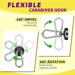 Heavy Duty Magnetic Hooks 80LBS, Neodymium with Swivel Carabiner, 10 Pack for Ho