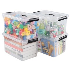 4Pack 12 Quart Plastic Latching Storage Box with Handle Clear Lidded Storage Bin