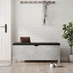 Bowery Hill Medium Concrete Engineered Wood Storage Box with Faux Leather – Grey