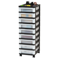 9-Drawer Narrow Plastic Storage Cart with Organizer Top Rolling Office Black
