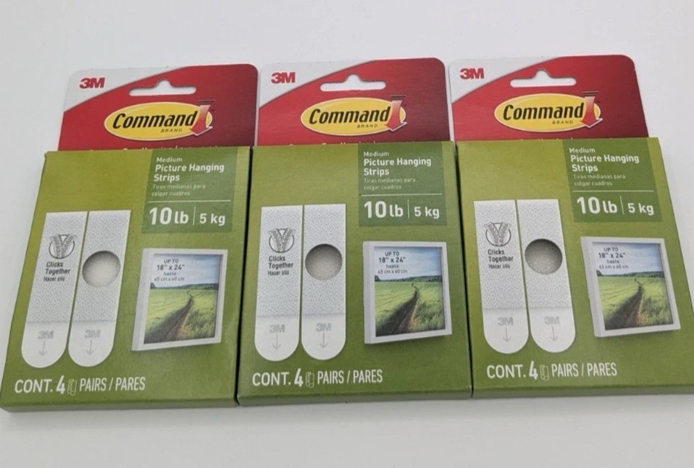 3M Command Medium Picture Hanging Strips Holds 10 lb 3 Packs 4 Pairs Per Pack