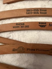 Ten Vintage Wooden Advertising Clothes Hangers, Metal Hooks, Traditional 16in