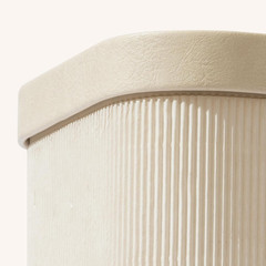 Ivory Fluted Cardboard Storage Baskets with Vegan Leather Lids, Set of 3