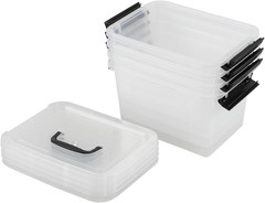 4 Pack 6L Clear Plastic Storage Bins with Lids and Handles for Easy Organizing