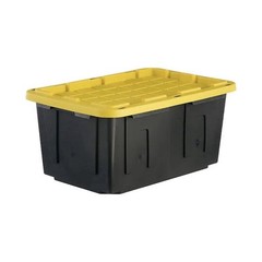 Commander 27 Gallon BlackYellow Plastic Storage Bin Lidded Stackable Tote 2 pack
