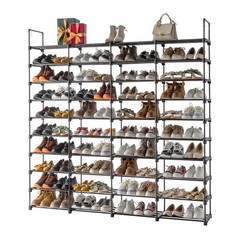10-Tier Large Capacity Metal Shoe Rack 80-Pair Shoe Storage Organizer – Black