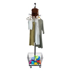 Movable Clothing Rack, 15.7*66in Metal Coat Rack Tree With Storage Basket & Rods