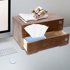 2-tier Wooden Desktop Storage Box W/Lockable Drawers Walnut Flat File Cabinet
