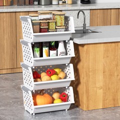 Idotry 3/4 Pack Plastic Stackable Storage Bins for Pantry Closet Organizer White