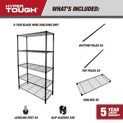 Hyper Tough 5-Tier Wire Storage Shelves, 36″ W x 16″ D x 72″ H, 1750 lb Load