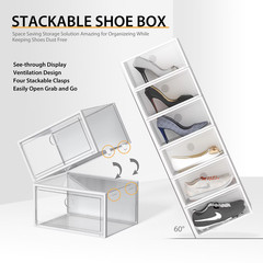 SEE SPRING 12 Pack X-large Stackable Shoe Organizer Racks Storage Box, Black