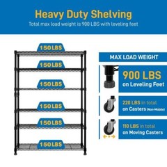 Heavy Duty 6 Tiers Storage Shelves Metal Shelf Wire Shelving Unit with Wheels