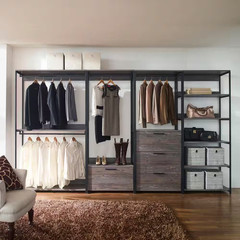 Monica 32 In. W Rustic Gray Wood Closet System Walk-In Closet with 5 Shelves