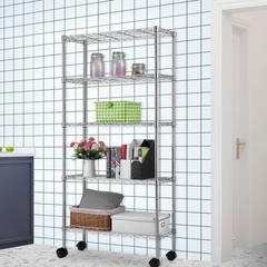 New 65x36x14″ Homegear Adjustable 5-Shelf Shelving Wire Unit Rack with Wheels