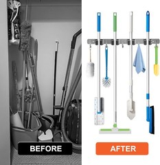 2 Pack Mop Broom Holder Wall Mount, 4 Racks and 5 Hooks Broom Organizer Storage