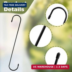 12 Inch Large S Hooks for Hanging Plants, Black Metal Heavy Duty Long Hook for H