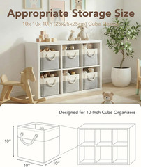 Foldable 10×10 Storage Cubes 6-Pack – Stylish Closet Organizer Bins (White Gray)