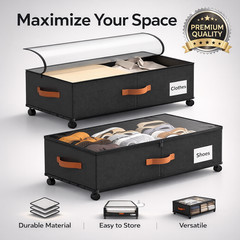 Under Bed Storage Containers With Wheels 9.5 Inch High Organizer 2 Pack