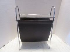 Vintage MAGAZINE RACK SLING DESIGN Faux Leather Atomic feet 17.75” T 1990s