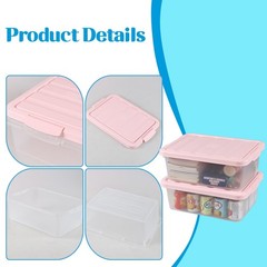14 Quart Plastic Latching Storage Bin Frosted Clear Box Pink Lid 2 PCS