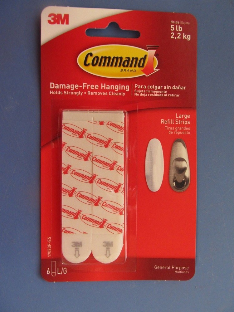 3M Command Large Refill Strips 5 pounds. #17023P Six Strips NEW