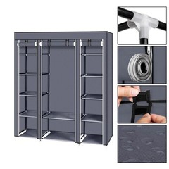 Portable Closet Wardrobe Clothes Rack Storage Organizer W/Shelves Fabric, Grey