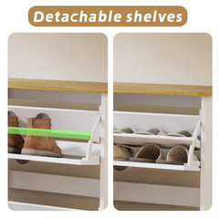 32 In. H X 40 In. W White Wood Slim Shoe Storage Cabinet with 4 Flip Drawers, Ad