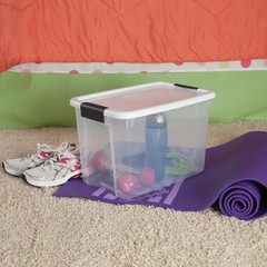 Sterilite 30 Qt Clear Plastic Stackable Storage Bin w/ Latch Lid, White (6 Pack)