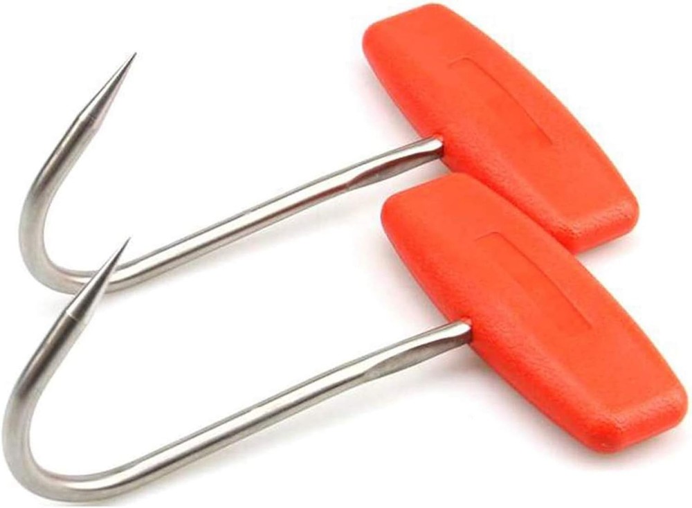 2PCS Meat Hooks for Butchering T Shaped Boning Hooks with Handle 6 Inch