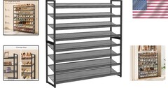 Shoe Rack Large Metal Organizer 8 Tier Storage Shelf for Garage Closet Entryw…