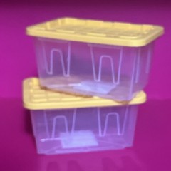 2 Lowe’s Clear Mini Teeny Totes With Yellow Cover Lid 4.8″ X 3.3″ X 2.4″ NEW