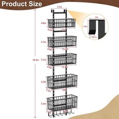 Adjustable Over The Door Organizer Metal Hanging Shelf with Baskets and Hooks