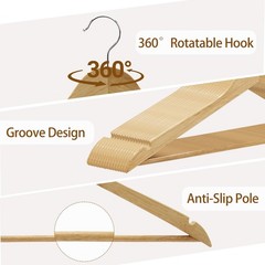 30 Pack Wooden Hangers, Solid Wood Coat Hanger with 360 Swivel Hook, Smooth F…