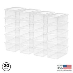 5 Qt. Plastic Storage Bins with Lids, Clear, Stackable Totes, Containers 20Pk