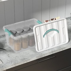 14 Qt Stackable Plastic Storage Bins with White Lids, 8 Packs, Clear