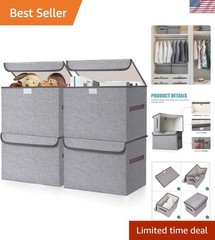 Minimalist 22 Quart Fabric Storage Boxes – Foldable, Dust-Proof, Gray, Set of 4