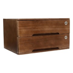 2-tier Wooden Desktop Storage Box W/Lockable Drawers Walnut Flat File Cabinet