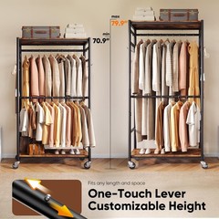 Heavy Duty Rolling Clothes Rack Metal Closet Organizer Wood Shelves 450LB