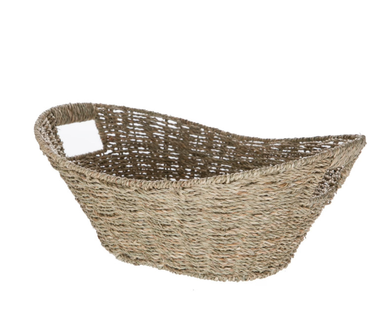 Oval Natural Seagrass Storage Basket with Cut-Out Handles
