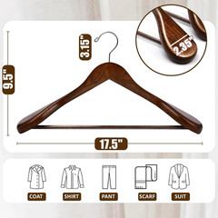 6 Pack Walnut Wide Shoulder Wooden Suit Hangers, Wood Coat Hangers with Non Slip