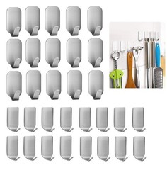 32 PCS Adhesive Hooks Heavy Duty Wall Stainless Steel Waterproof Hanger