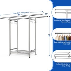 Heavy Duty Stainless Steel Clothes Rack Garment Rack with Wheel 750Lbs Load
