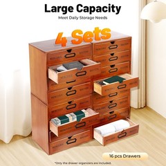 16-Drawer Wooden Storage Box (19.6”x6.89”x19.6”) VIntage Filing Cabinet US