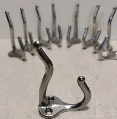 Lot of 9 Aluminum Double Coat Hat Hooks Wall Mount 3” Silver Tone Hangers