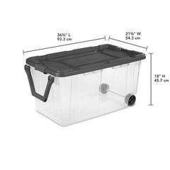 Sterilite 160 Quart Wheeled Stacker, Latch Lid and Pull Handle, Gray, 2 Count