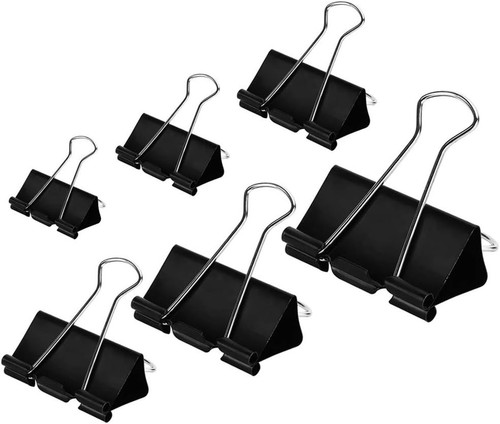 Binder Clips Paper Clamps Assorted Sizes 100 Count (Black), X 6 Sizes, Black